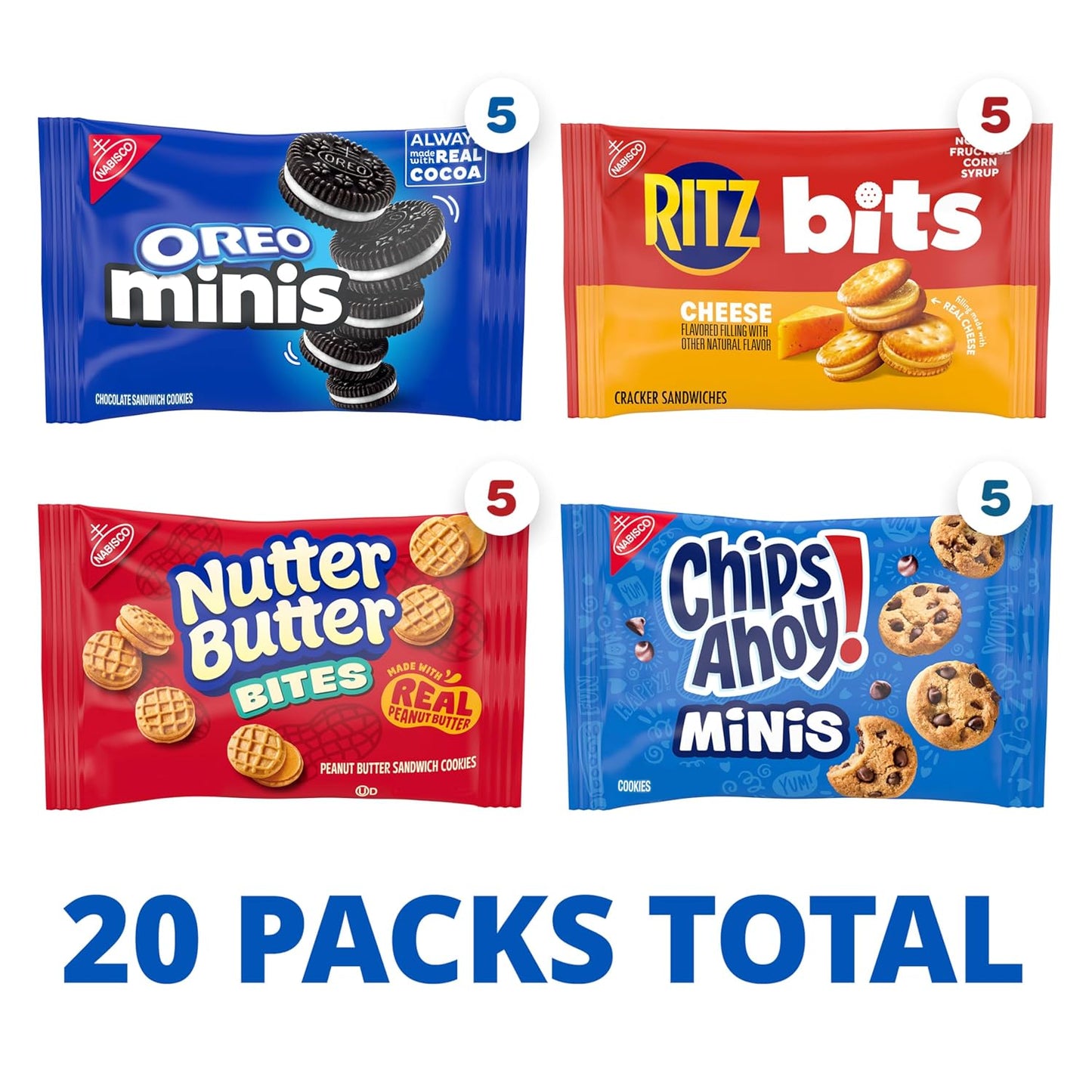 Nabisco, Classic Mix Variety Pack, Oreo Mini, Chips Ahoy! Mini, Nutter Butter Bites, Ritz Bits Cheese, 20 Snack Packs