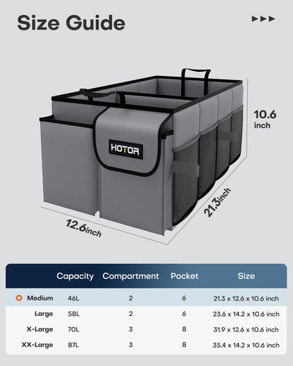 HOTOR Trunk Organizer - Foldable Car Organizer for SUVs & Sedans Storage