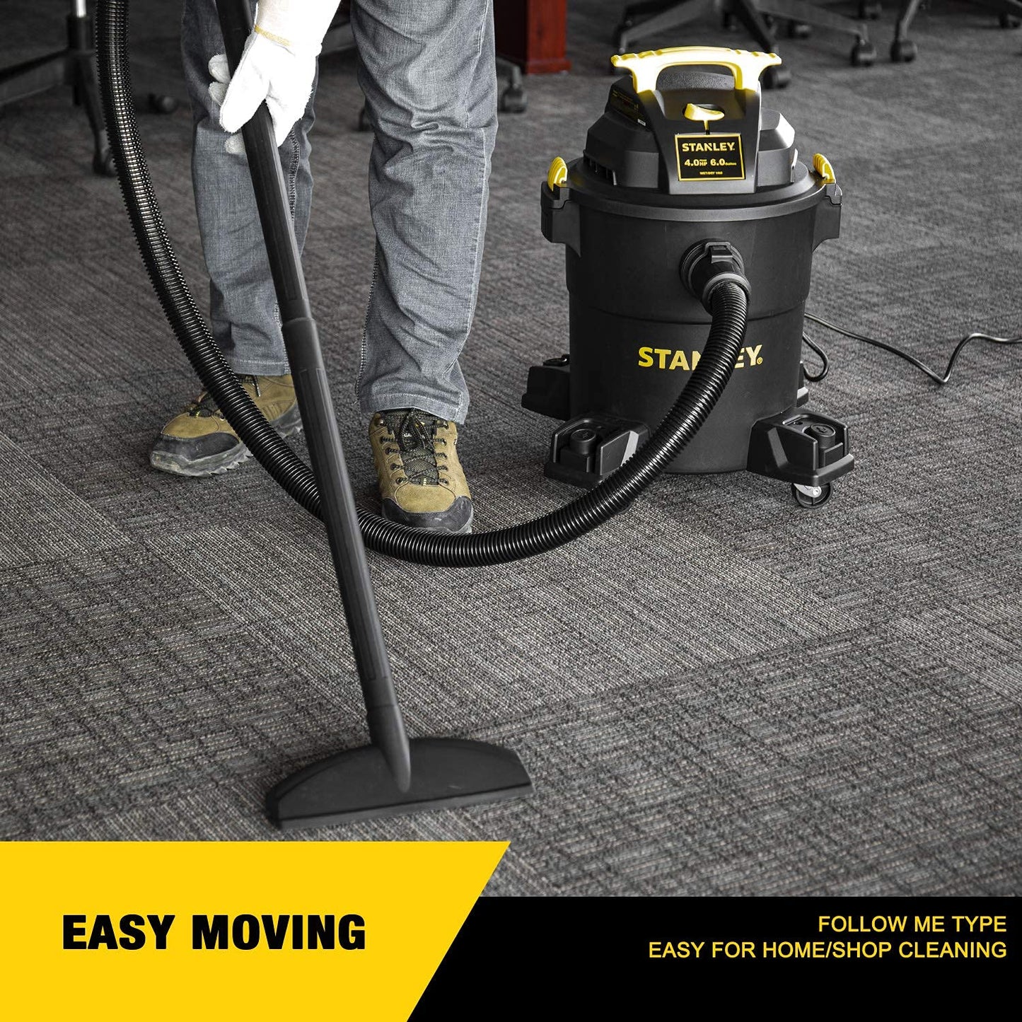 STANLEY Shop Vac SL18115P, 5 Gallon Peak 4 Horsepower Wet Dry Vacuums, Blower 3 in 1 Functions 15 Feet Cleaning Range for Garage, Carpet Clean, Shop Cleaning, Car Detailing with Attachments