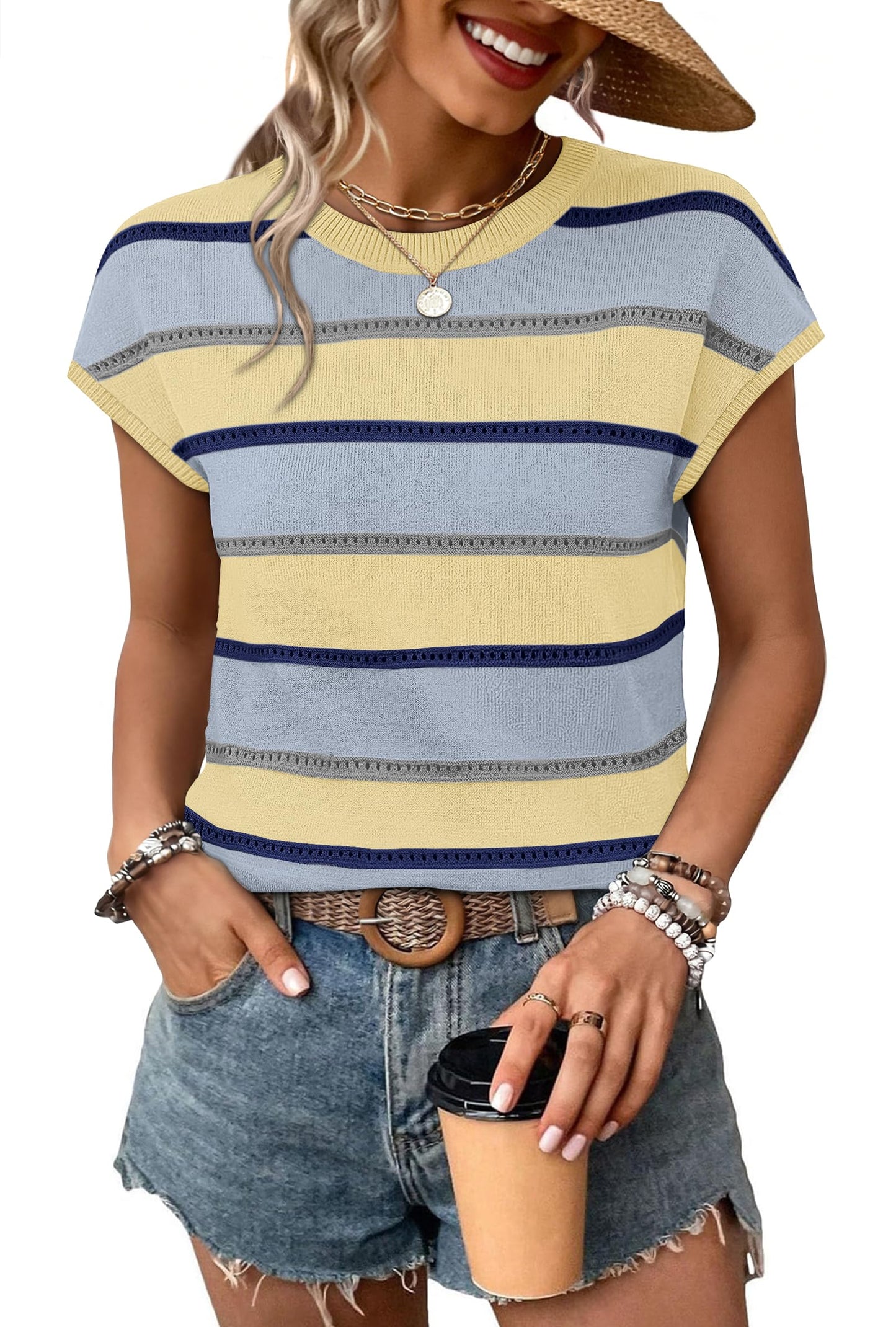 WIHOLL Womens Lightweight Sweater Spring Summer Fall Outfits Cap Sleeve Hollow Out Knit Fashion Clothing 2026