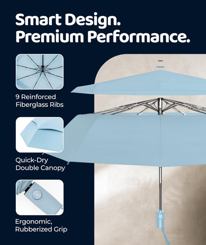 Windproof Travel Umbrella - Compact & Withstands Winds up to 100MPH, Strongest Premium Auto Folding Umbrella for Rain and Sun - Durable, Light & Portable for Women & Men, Fits Backpack & Cars