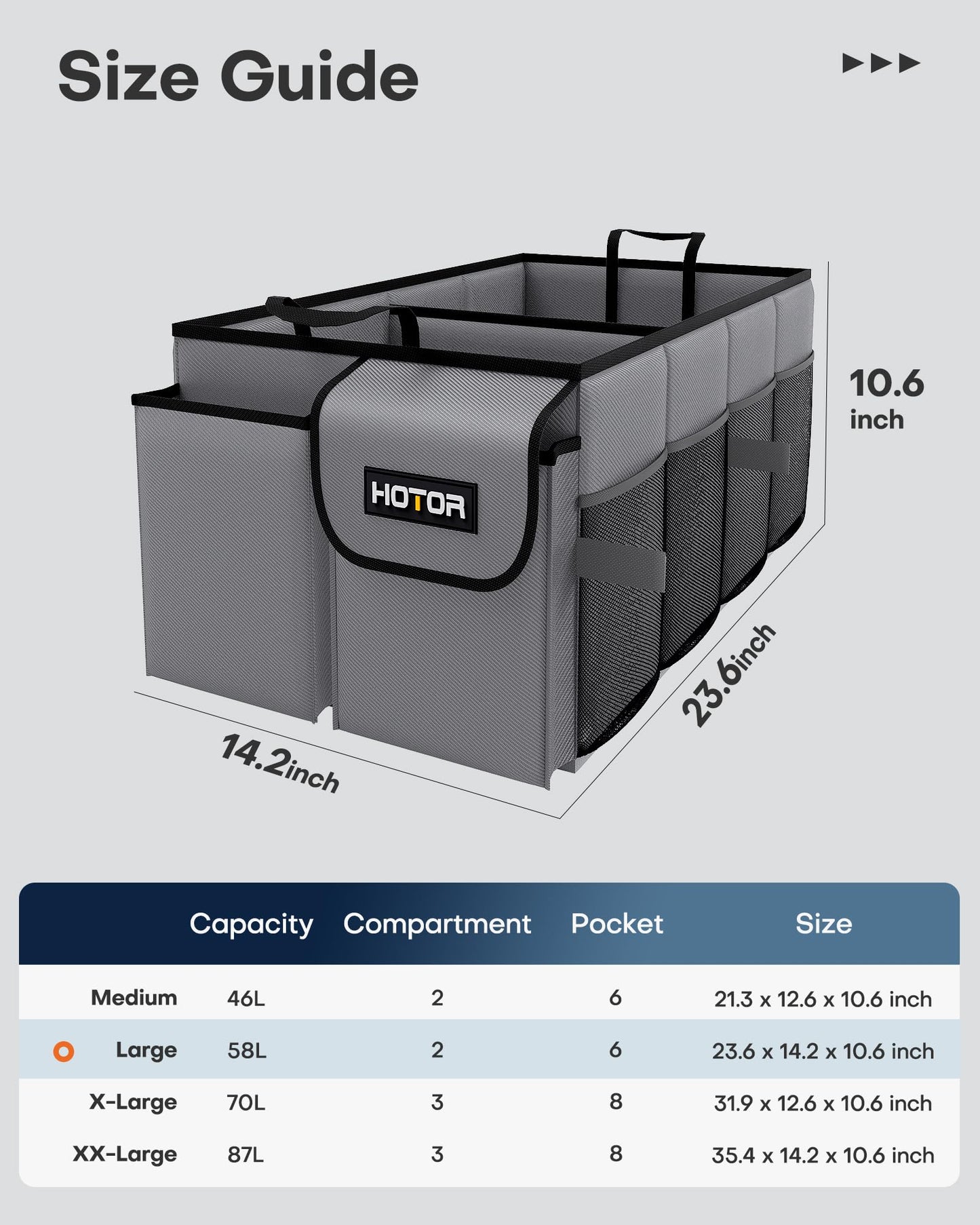 HOTOR Trunk Organizer - Foldable Car Organizer for SUVs & Sedans Storage
