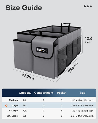HOTOR Trunk Organizer - Foldable Car Organizer for SUVs & Sedans Storage