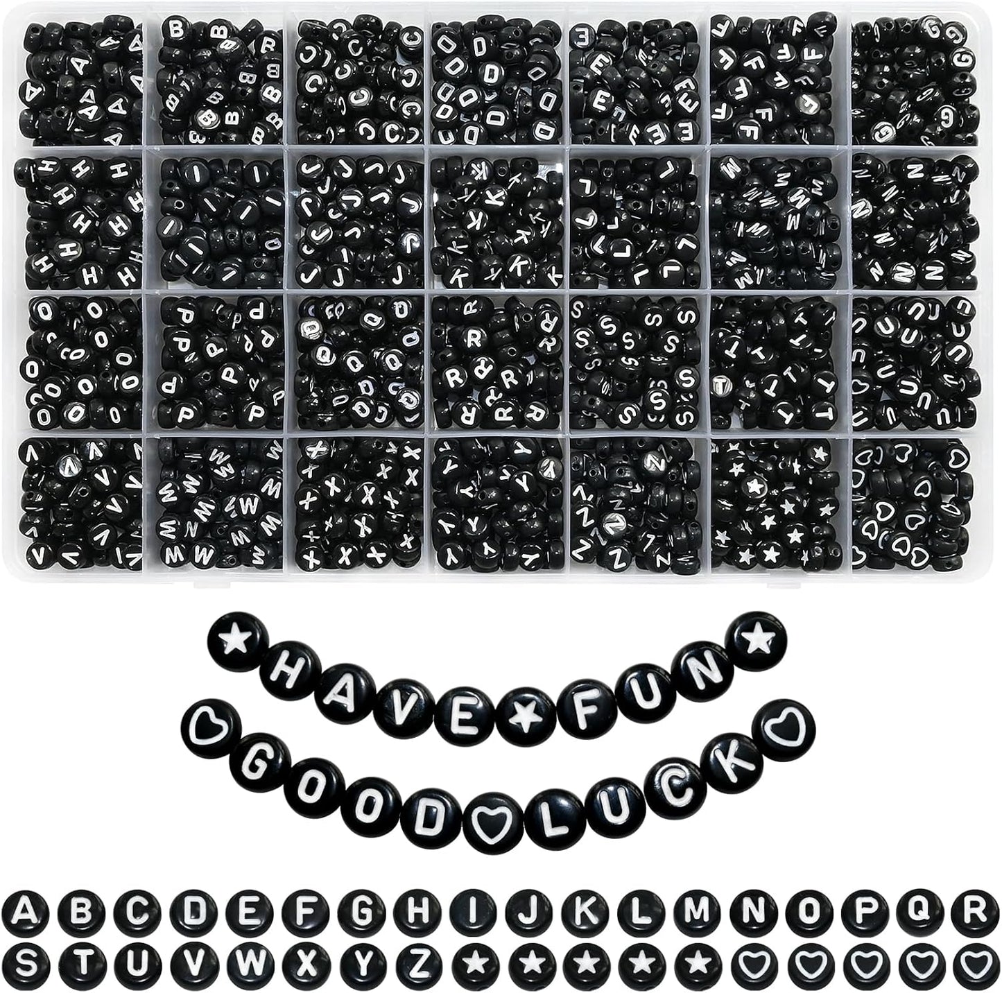 Looconi 810pcs Gold Letter Beads Square 6x6mm White Cube Acrylic Alphabet A-Z with Heart Pattern and Crystal Line for Jewelry Making