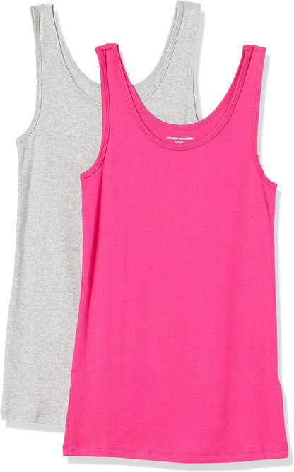 Amazon Essentials Women's Slim-Fit Ribbed Scoop Neck Tank Tops, Pack of 2
