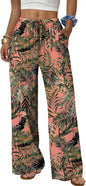 Sampeel Wide Leg Pants for Women Flowy Palazzo Drawstring Elastic Waist Trousers with Pockets Summer Beach Vacation Clothes
