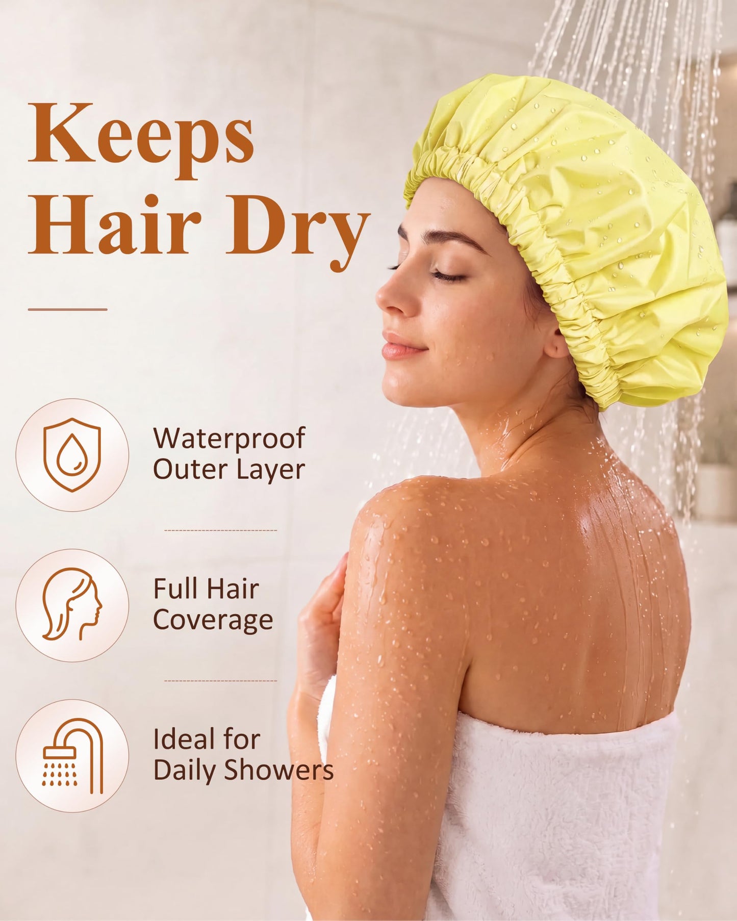 Edoneery Shower Caps for Women Reusable Waterproof, Shower Hair Cap