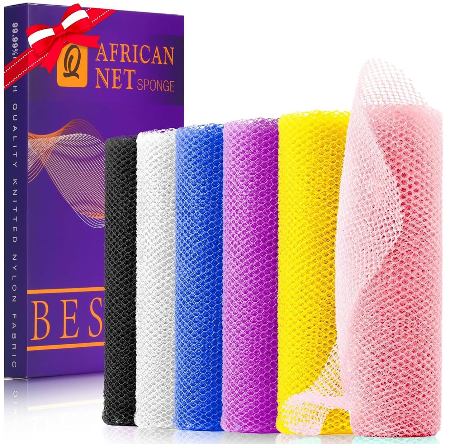 UJFQBH African Net Sponge Authenti, Exfoliating Body Scrubber for Back and Hard to Reach Areas, Gentle Daily Exfoliation for Deep Cleansing, Quick Drying Shower Essential, Aqua Grey 3 Pack