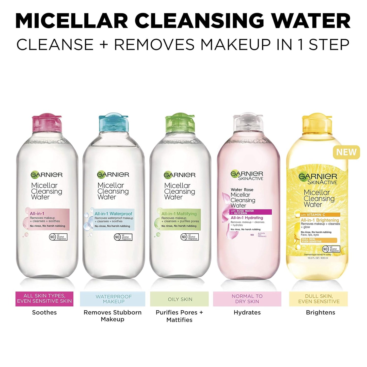 Garnier Micellar Water For Waterproof Makeup, Hydrating Facial Cleanser & Makeup Remover, Suitable for Sensitive Skin, Vegan, Cruelty Free, 13.5 Fl Oz (400mL), 1 Count