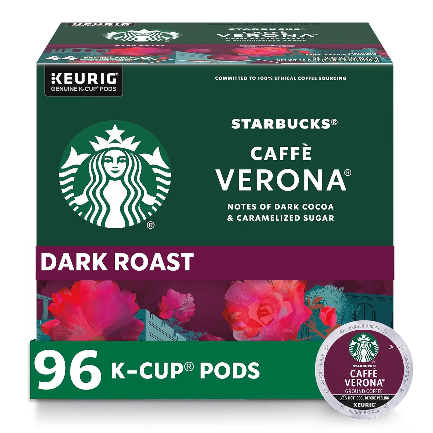 Starbucks K-Cup Coffee Pods, Dark Roast Hot or Iced Coffee, French Roast, 96 Keurig Pods