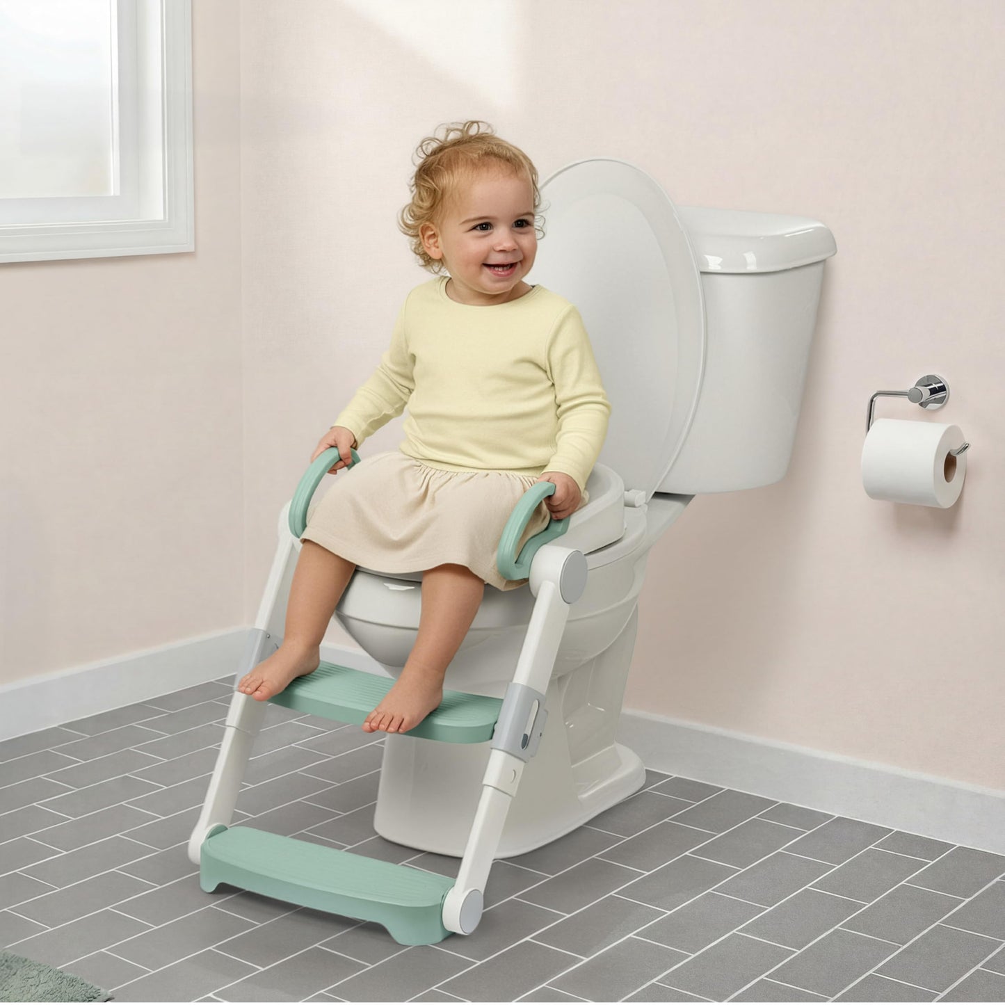 Ingenuity My Size Potty Pro 2-in-1 Potty Training Toilet, Floor Potty with Removable Potty Seat for Standard Toilets, Realistic Flushing Sound, for Toddlers Ages 18+ Months, Up to 50 lb