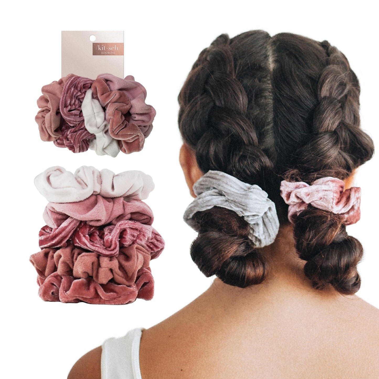 Kitsch Ultra-Petite Satin Scrunchies for Women - Eucalyptus, 6pcs