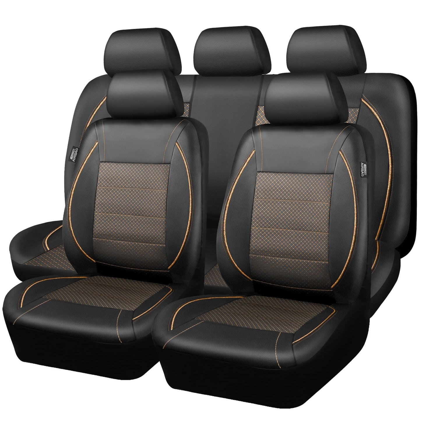 CAR PASS Universal FIT Piping Leather Car Seat Cover, for suvs,Van,Trucks,Airbag Compatible,Inside Zipper Design and Reserved Opening Holes (Full Set, Black and Red)