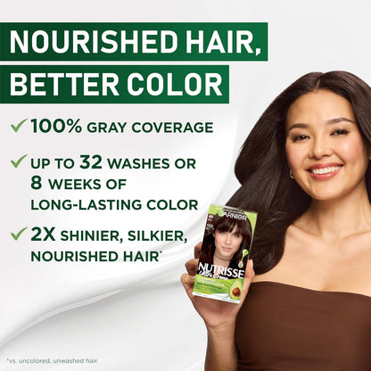 Garnier Nutrisse Ultra Crème Hair Color, Permanent Hair Dye with 100% Gray Coverage, Vegan & Cruelty-Free, 33 Darkest Golden Brown (Caramel Fudge), 1 Count
