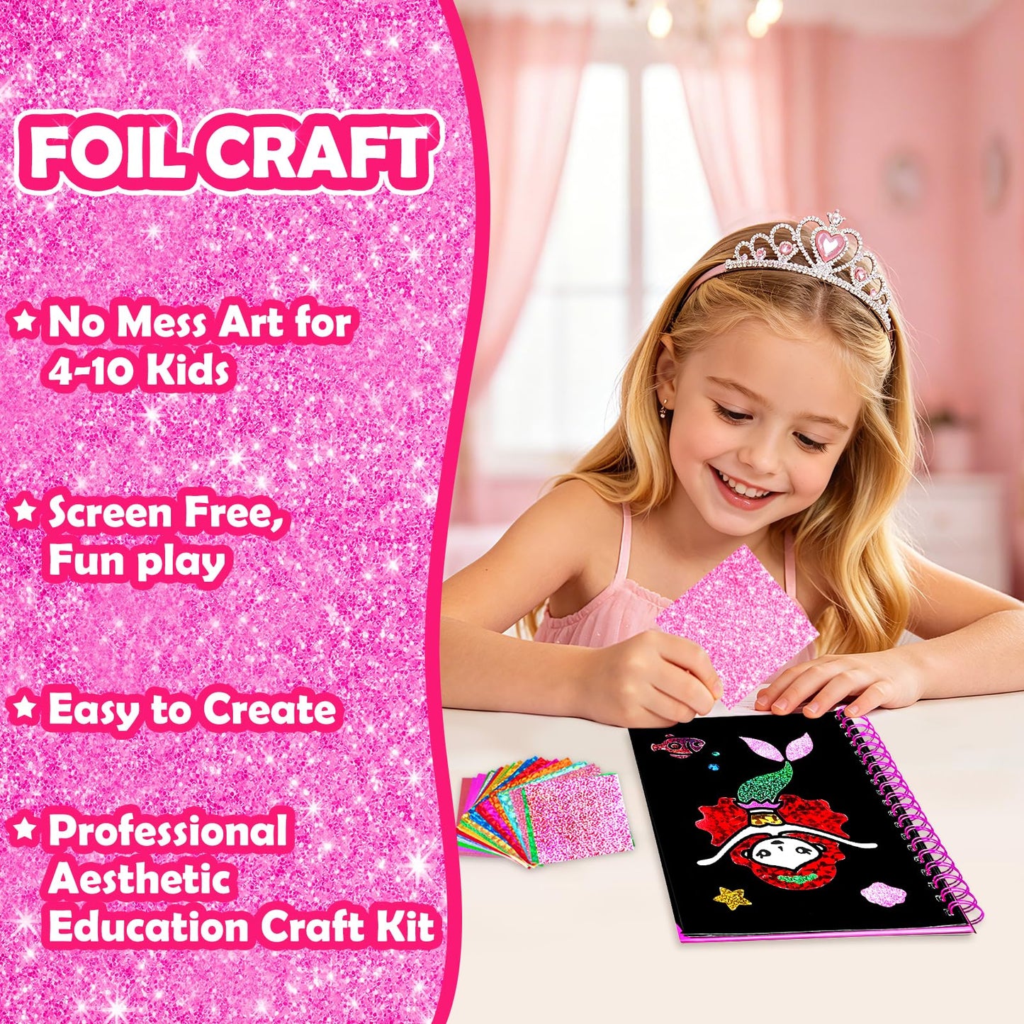 FUNNYB&G Foil Art Craft Kit for Kids, Sparkly Birthday Gift Toy for Boys