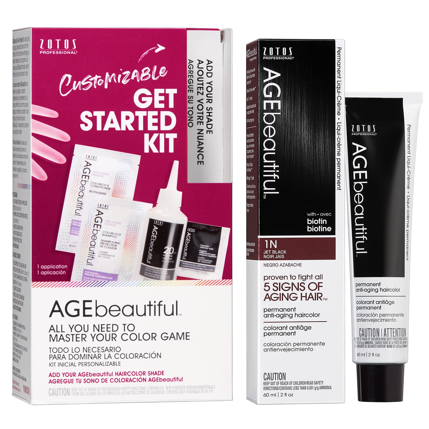 AGE beautiful Permanent Hair Color Cream, 100% Gray Coverage Hair Dye with Biotin Anti-Aging Formula for Fuller, Thicker Hair, Professional Salon Quality