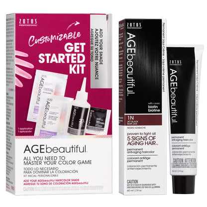 AGE beautiful Permanent Hair Color Cream, 100% Gray Coverage Hair Dye with Biotin Anti-Aging Formula for Fuller, Thicker Hair, Professional Salon Quality