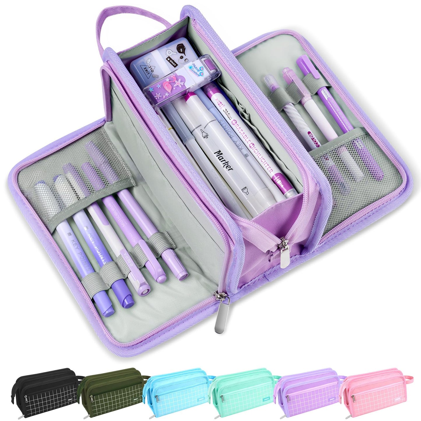 Sooez Large Pencil Case, Pencil Pouch, Pencil Bag, Pencil Box, Pink & Plaid