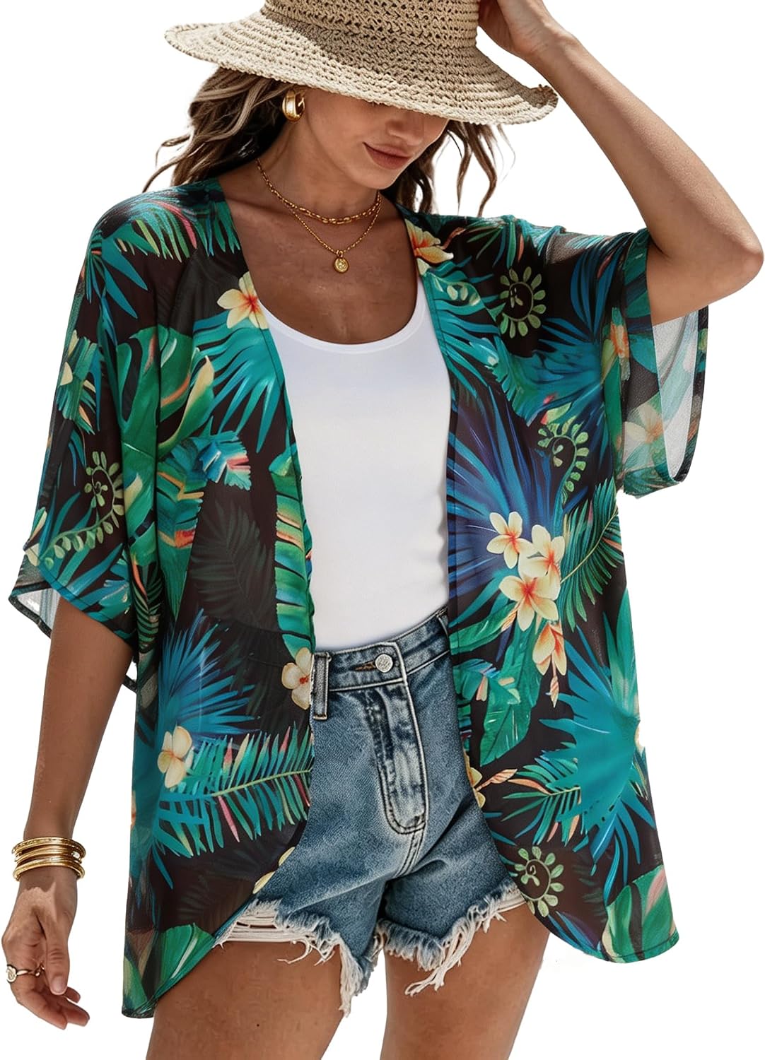 CHICGAL Womens Floral Kimono Cardigan Beach Cover Up Casual Summer Tops