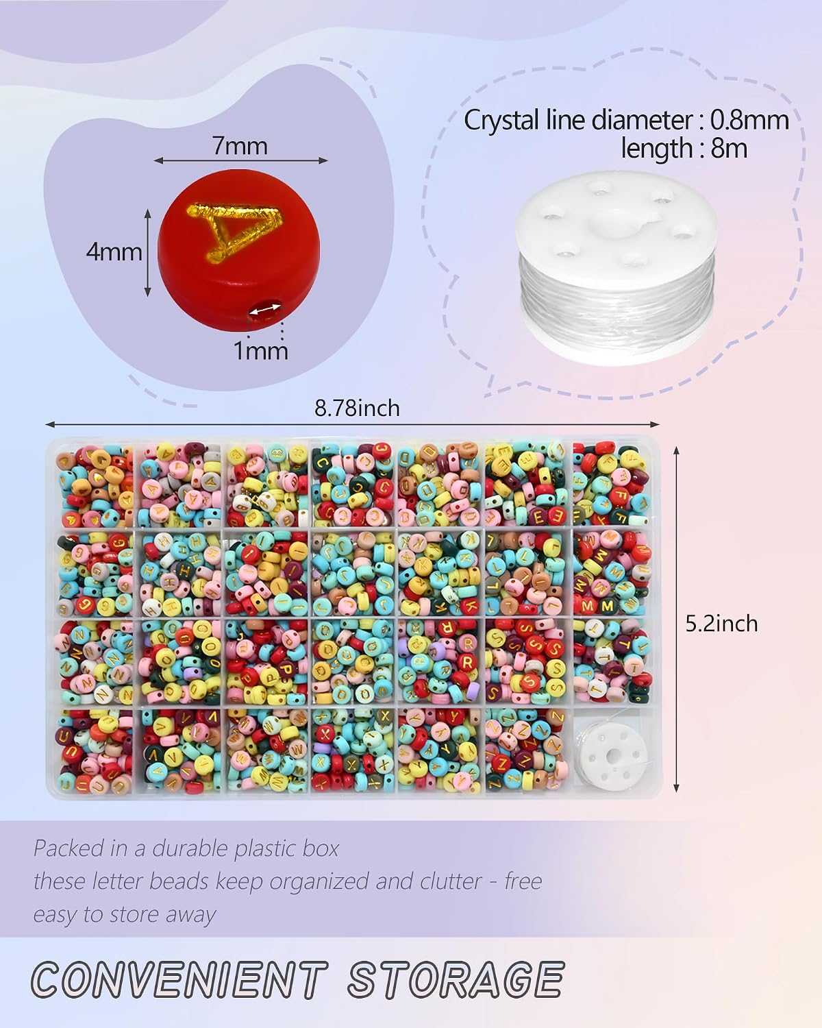Looconi 810pcs Gold Letter Beads Square 6x6mm White Cube Acrylic Alphabet A-Z with Heart Pattern and Crystal Line for Jewelry Making