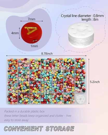 Looconi 810pcs Gold Letter Beads Square 6x6mm White Cube Acrylic Alphabet A-Z with Heart Pattern and Crystal Line for Jewelry Making