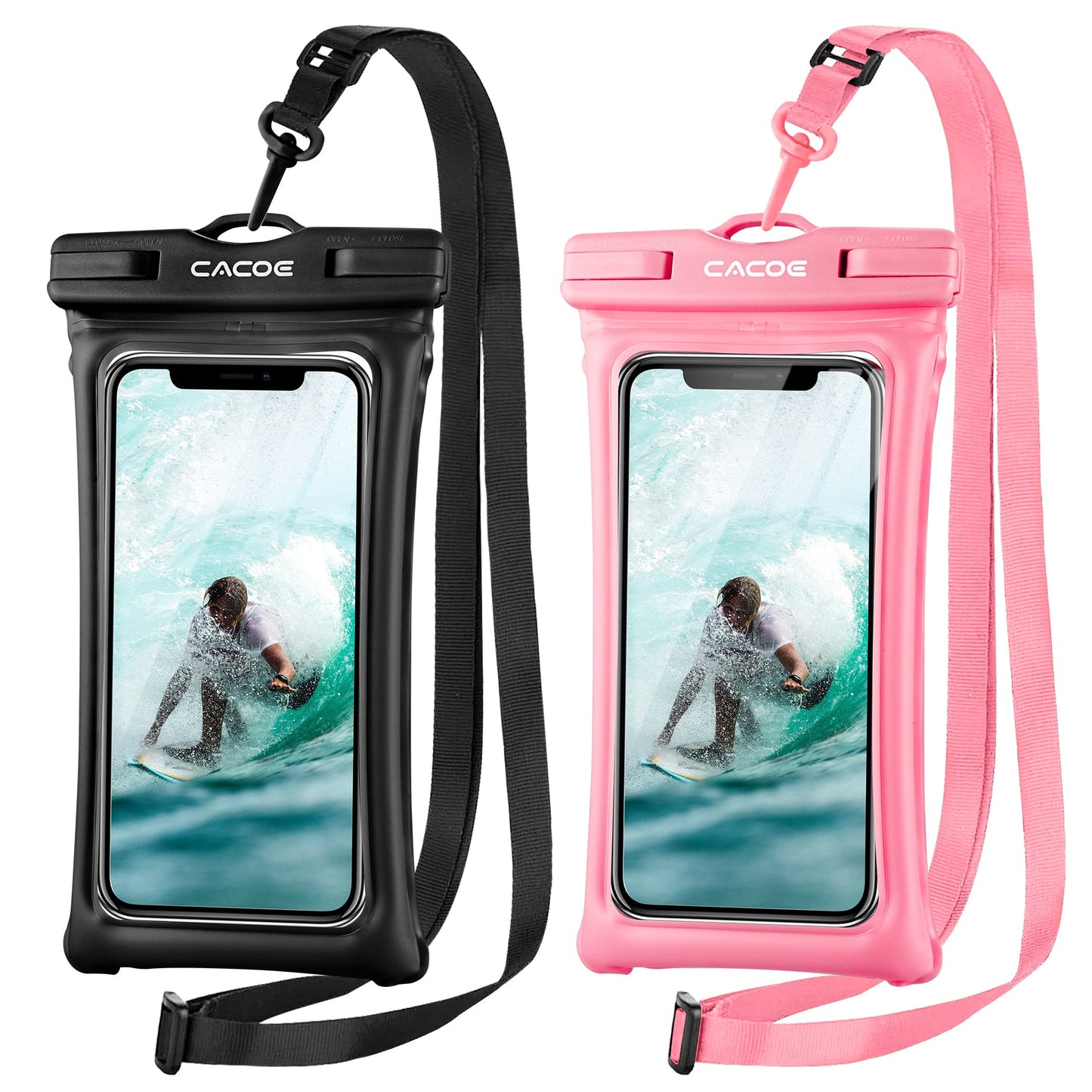 CACOE Floatable Waterproof Phone Pouch 2 Pack Up to 7.0",White+Blue