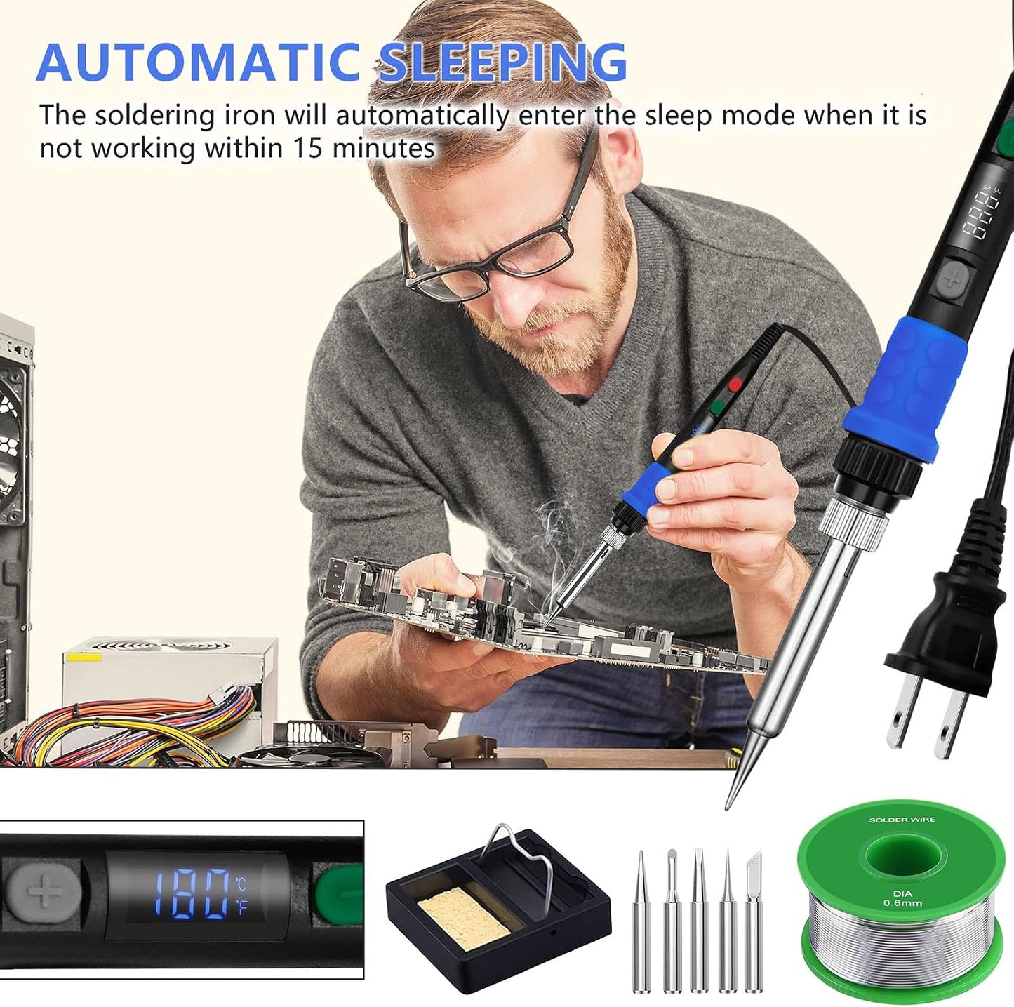 Soldering Iron, 60W 110V Adjustable Temperature Soldering Iron Pen, Portable Welding Tool, Fast Heating, for Electronic Repair, Jewelry, DIY