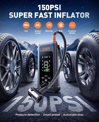 Car Battery Jump Starter with Air Compressor 4500A 150PSI, Car Jumper Starter Portable (9L Gas/8L Diesel), Jump Box Car Battery with Auto-Shutoff Tire Inflator, Jumper Cables and Light