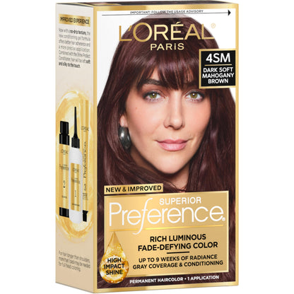 L'Oreal Paris Superior Preference Luminous Fade-Defying Permanent Hair Color, Hair Dye For Up to 9 Weeks of Radiance, Medium Brown 5, 1 Hair Dye Kit