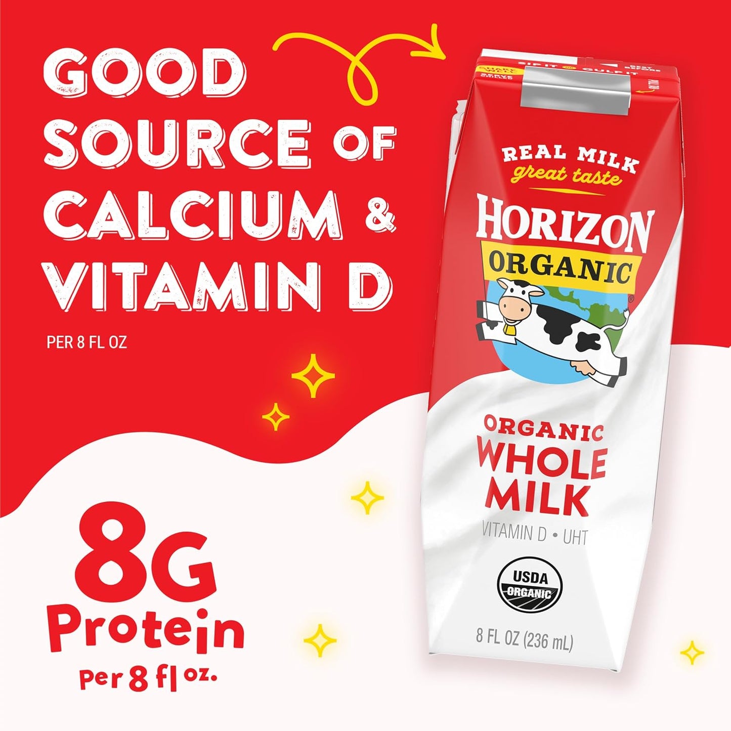 Horizon Organic Shelf Stable Whole Milk Boxes, Pack of 18-8g Protein per Serving