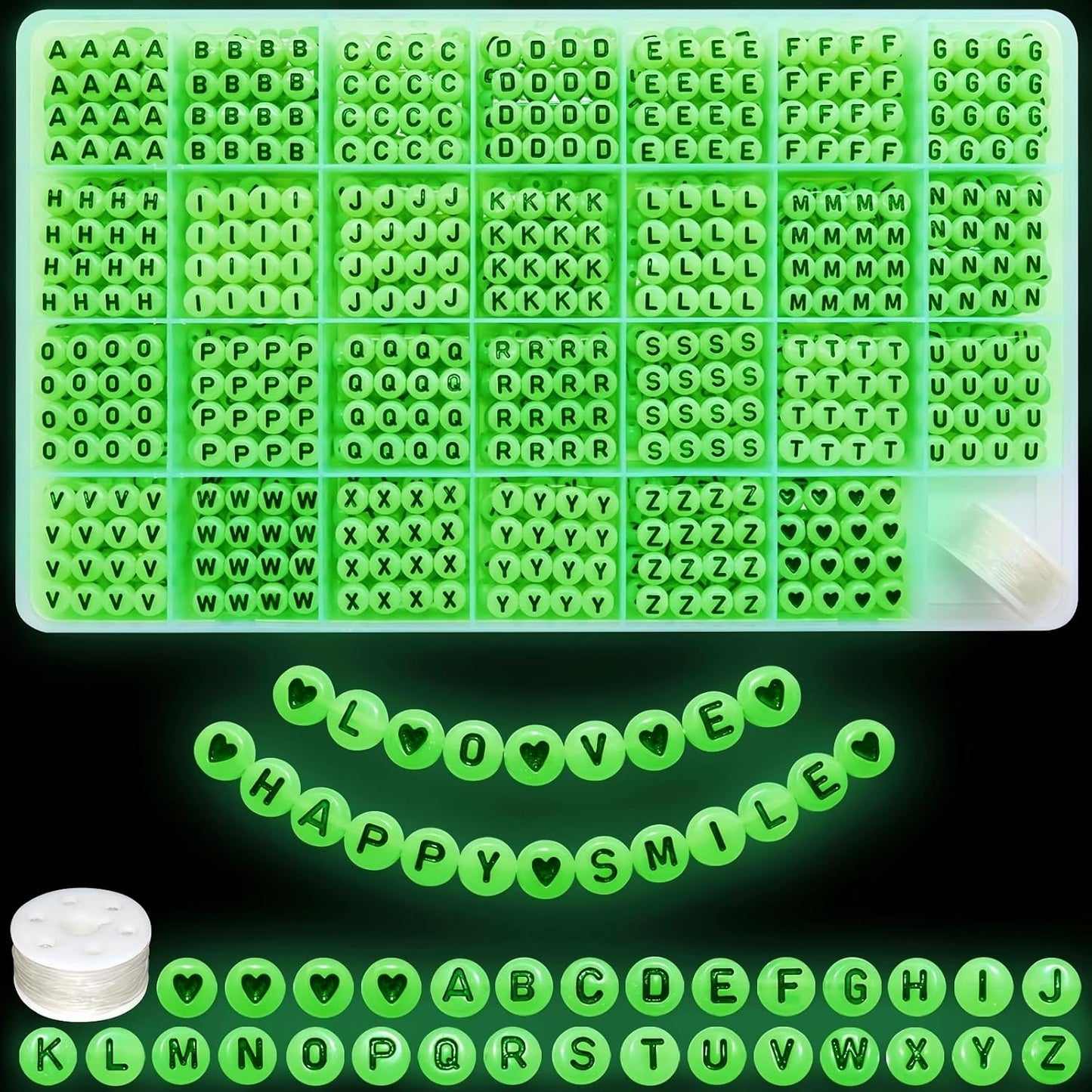 Looconi 810pcs Gold Letter Beads Square 6x6mm White Cube Acrylic Alphabet A-Z with Heart Pattern and Crystal Line for Jewelry Making
