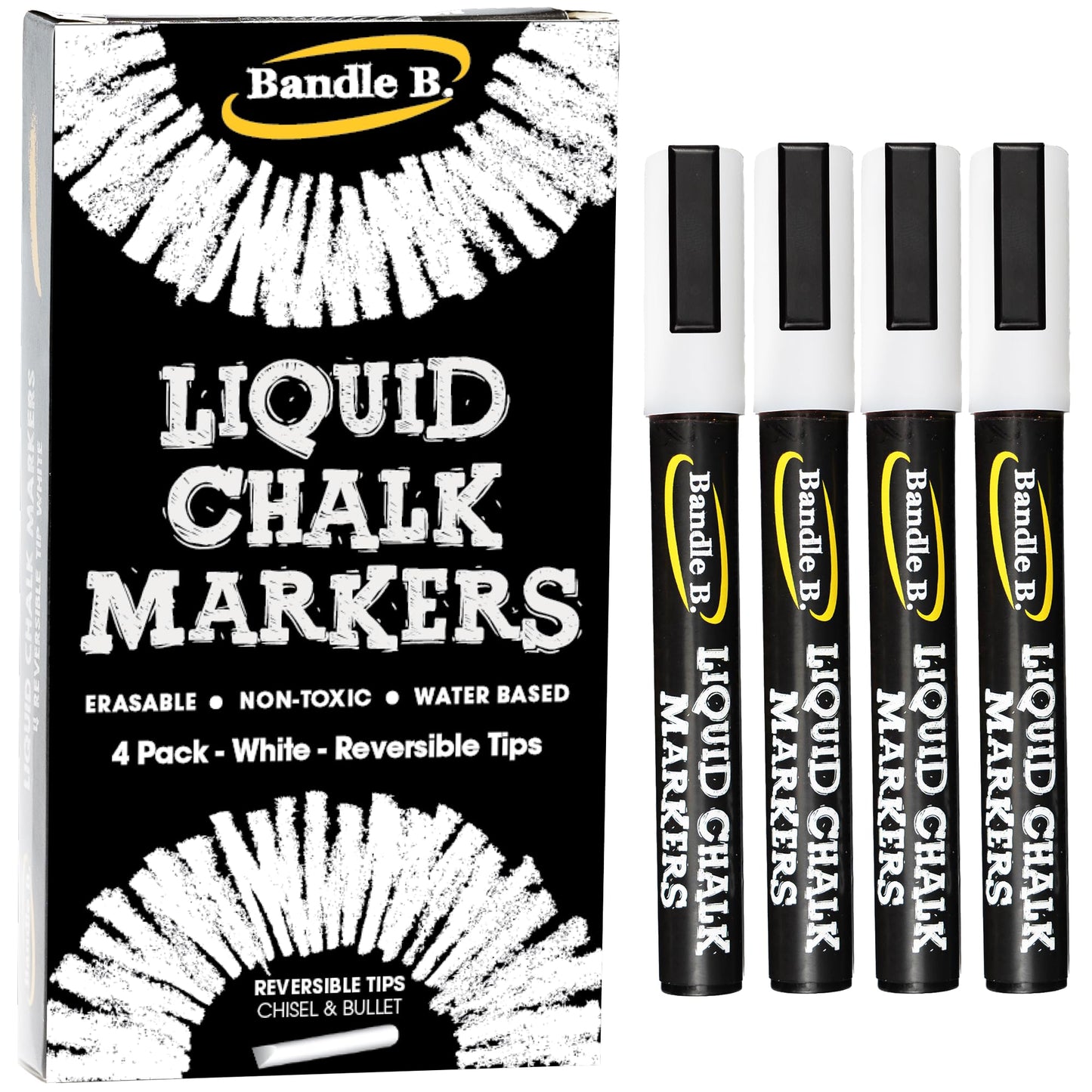 Bandle B. Chalk Markers - 8 Vibrant, Erasable, Non-Toxic, Water-Based, Reversible Tips. For Glass or Chalkboard Markers for Businesses, Restaurants, Liquid Drawing Chalk (Vibrant 6mm)