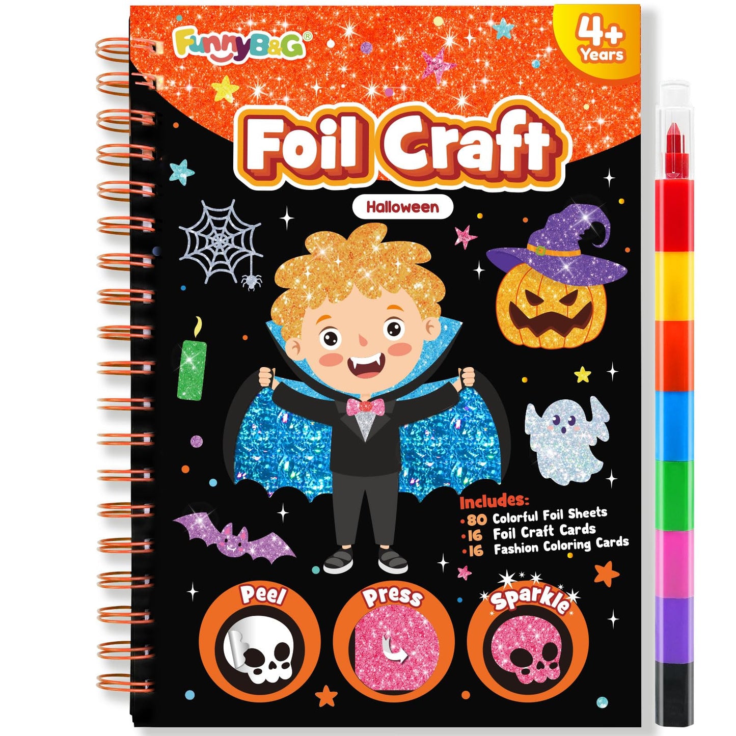 FUNNYB&G Foil Art Craft Kit for Kids, Sparkly Birthday Gift Toy for Boys