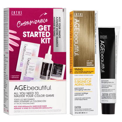 AGE beautiful Permanent Hair Color Cream, 100% Gray Coverage Hair Dye with Biotin Anti-Aging Formula for Fuller, Thicker Hair, Professional Salon Quality