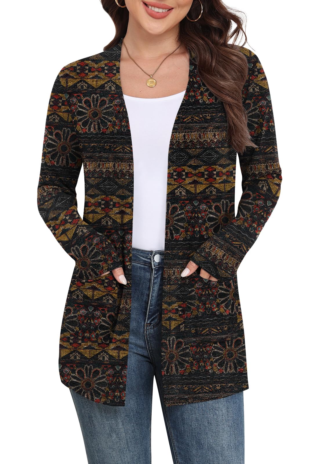 Yincro Women Lightweight Cardigan Long Sleeve Open Front with Pockets S-3XL