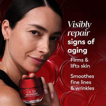 Olay Face Moisturizer, Regenerist Micro-Sculpting Facial Cream for Women - Anti-Aging, Anti-Wrinkle, Firming Skin Care - Triple Collagen Cream, Peptide Moisturizer, Hyaluronic Acid, Niacinamide, 1.7oz