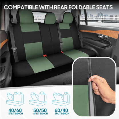 BDK PolyPro Car Seat Covers Full Set in Solid Black, Front and Rear Split Bench Seat Covers for Cars, Easy to Install Car Seats Cover Set and Accessories for Auto Trucks Van SUV - Solid Black