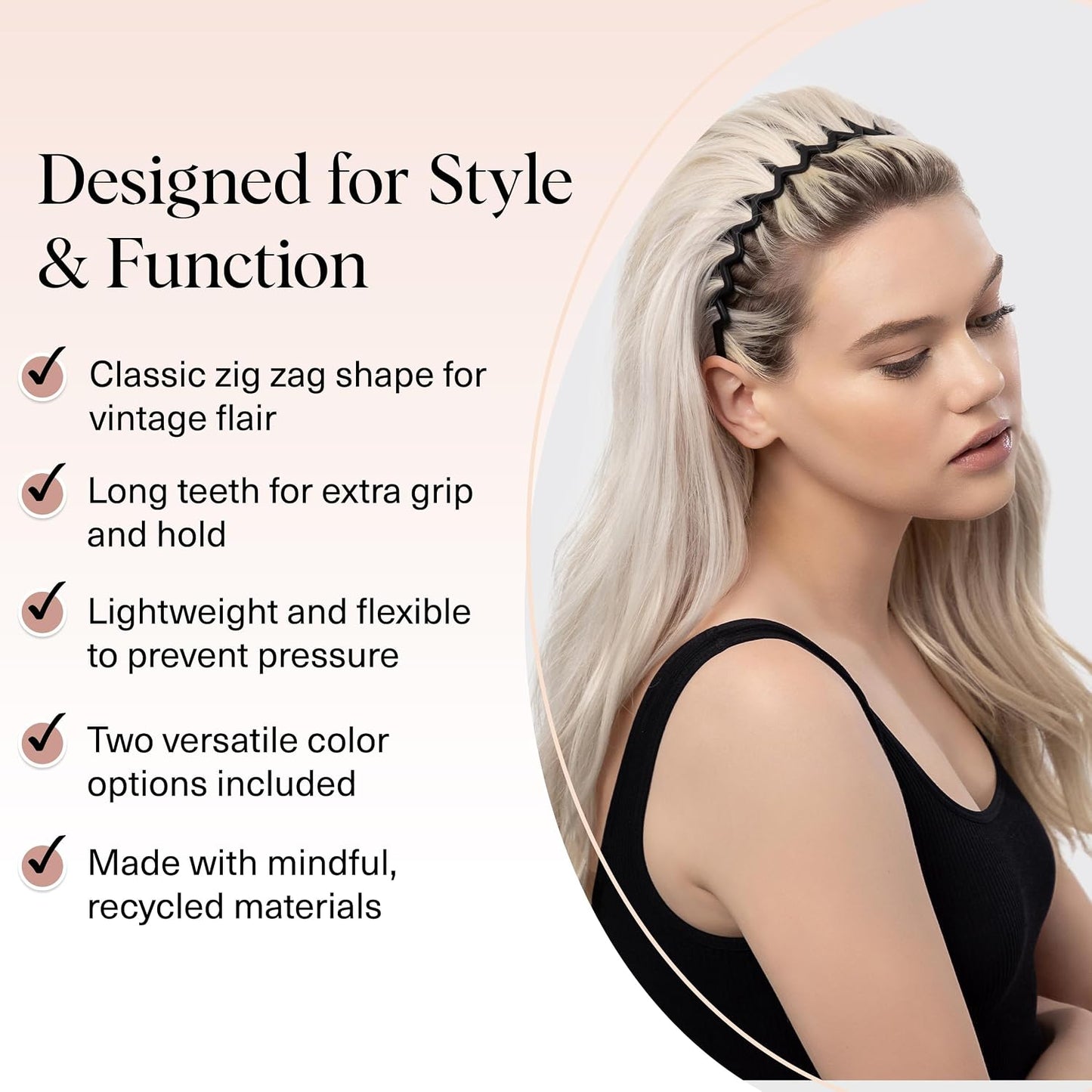 Kitsch Zig Zag Headbands for Women - Black and Tortoise, 2 pcs