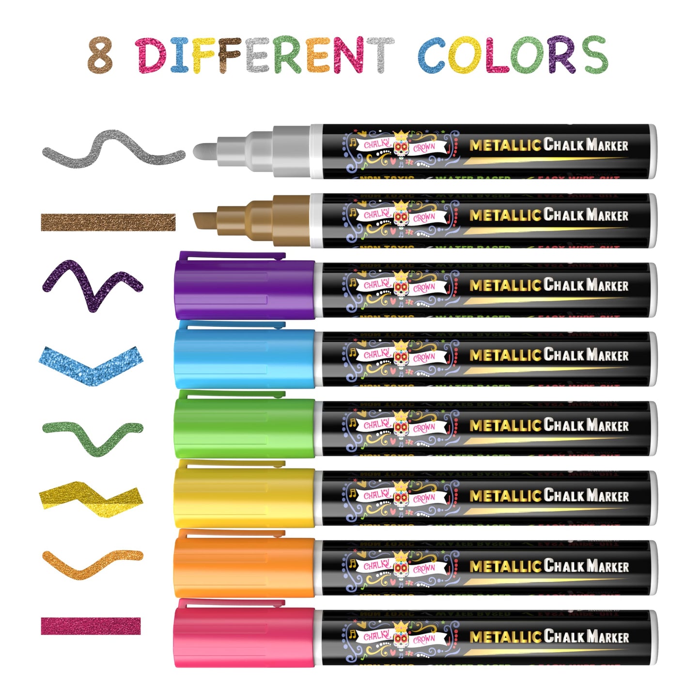 CHALKY CROWN Liquid Chalk Markers - Bold Chalkboard Markers - 8 Pack, 6mm