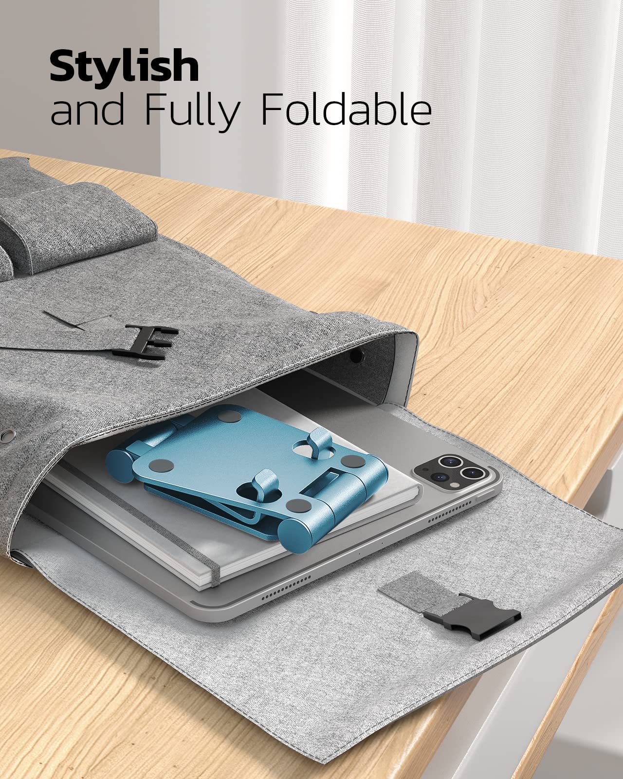 Nulaxy Full Aluminum Dual Folding Cell Phone Stand for Desk, Black