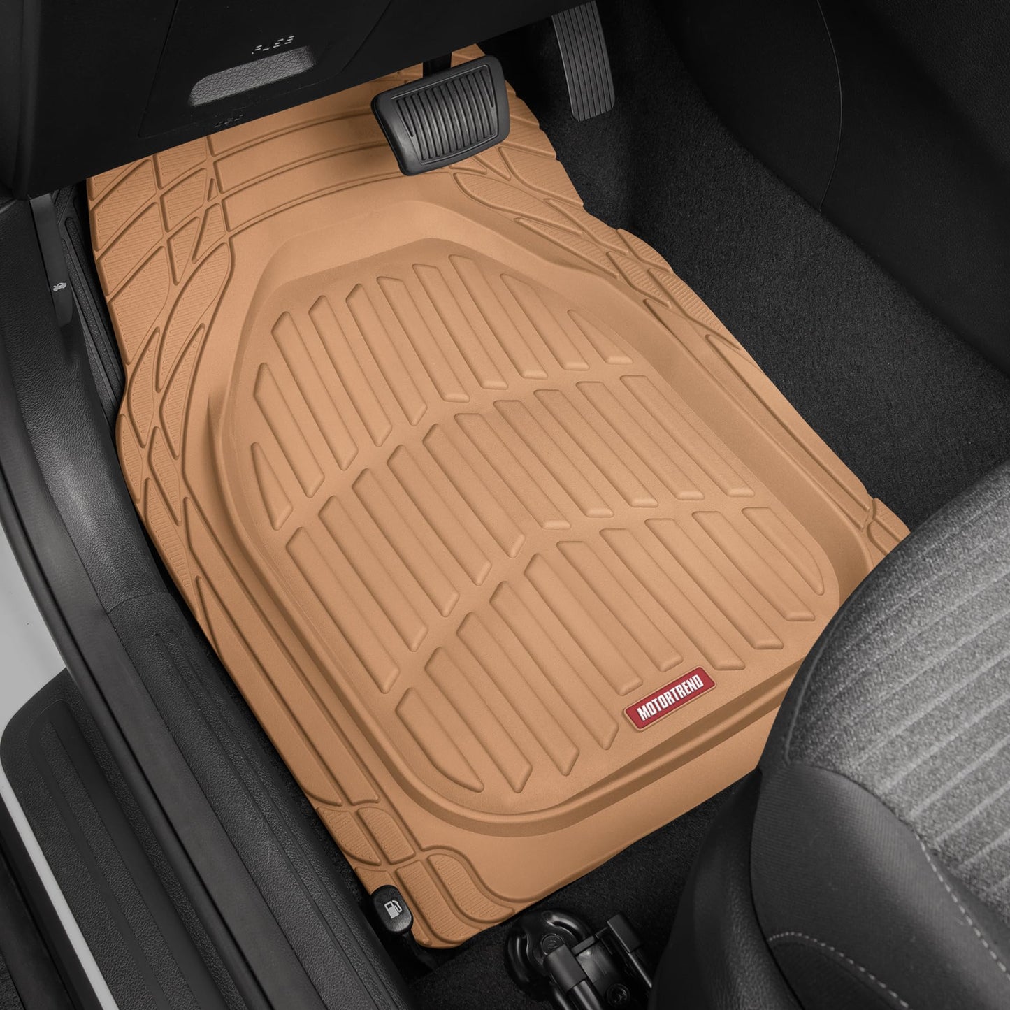 Motor Trend -2 Piece Front Car Floor Mats- Black FlexTough Contour Liners-Deep Dish Heavy Duty Rubber Floor Mats for Car SUV Truck & Van-All Weather Protection, Universal Trim to Fit