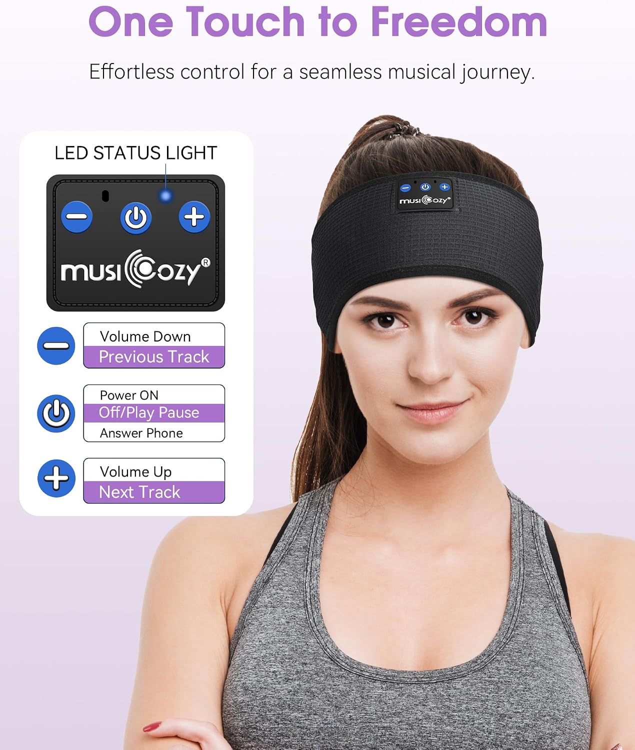 MUSICOZY Sleep Headphones Bluetooth Headband Headphones for Side Sleepers