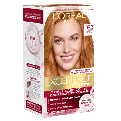 L'Oreal Paris Excellence Crème Permanent Hair Dye, Triple Care Hair Color with Hyaluronic Acid for 100% Gray Coverage, 4 Dark Brown, 1 Kit (Packaging May Vary)