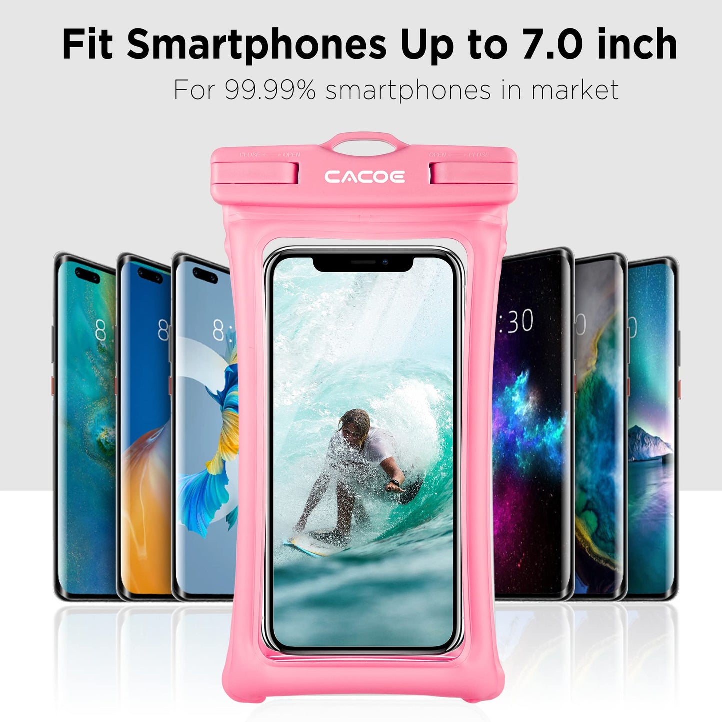 CACOE Floatable Waterproof Phone Pouch 2 Pack Up to 7.0",White+Blue