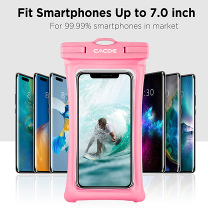 CACOE Floatable Waterproof Phone Pouch 2 Pack Up to 7.0",White+Blue