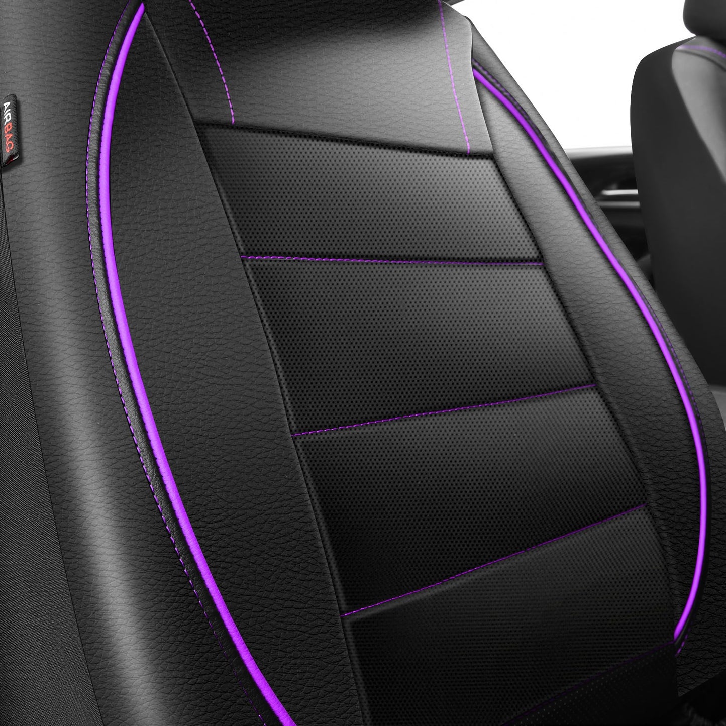 CAR PASS Universal FIT Piping Leather Car Seat Cover, for suvs,Van,Trucks,Airbag Compatible,Inside Zipper Design and Reserved Opening Holes (Full Set, Black and Red)