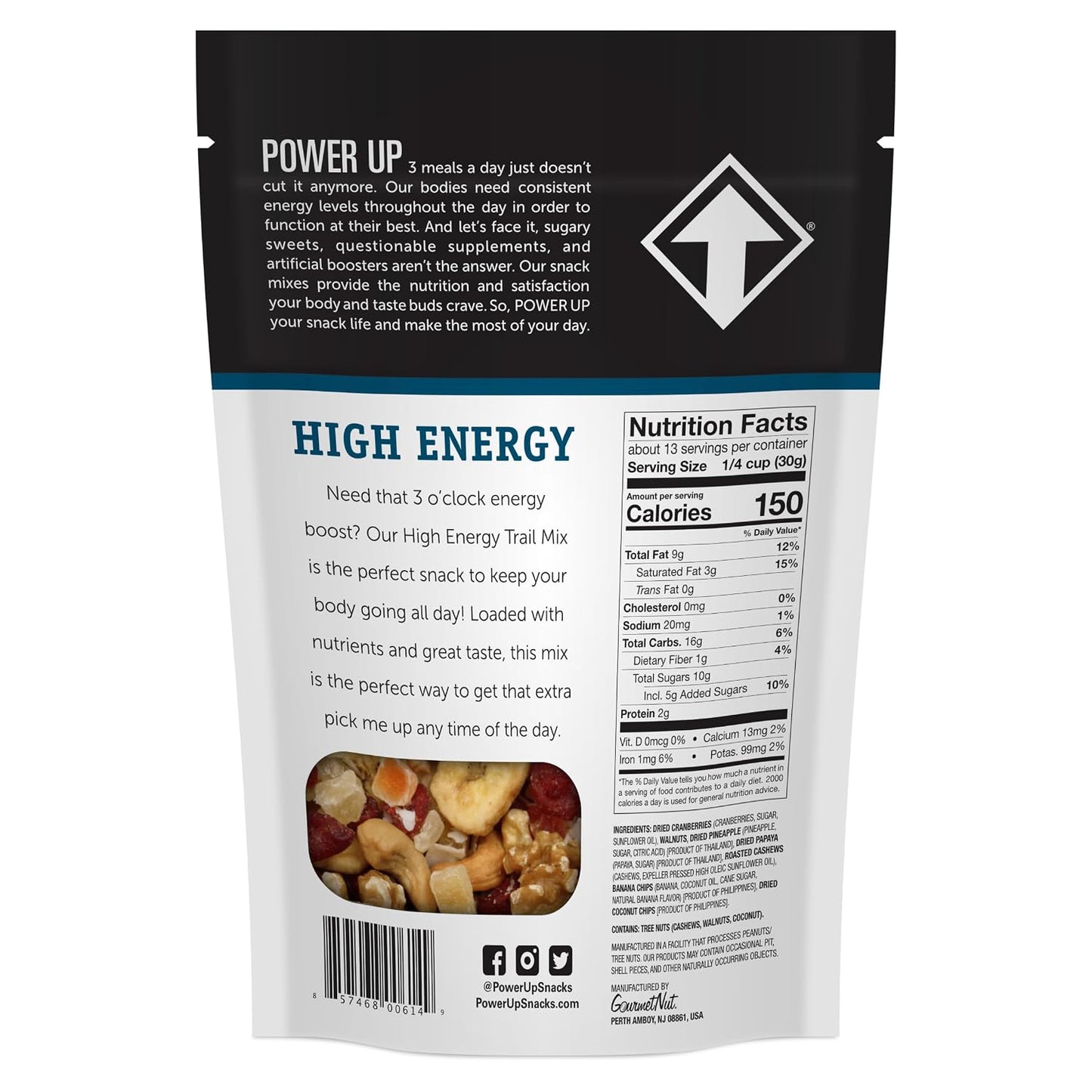 Power Up Trail Mix, Mega Omega Trail Mix, Non-GMO, Vegan, Gluten Free, No Artificial Ingredients, Gourmet Nut, 14 Ounce Bag