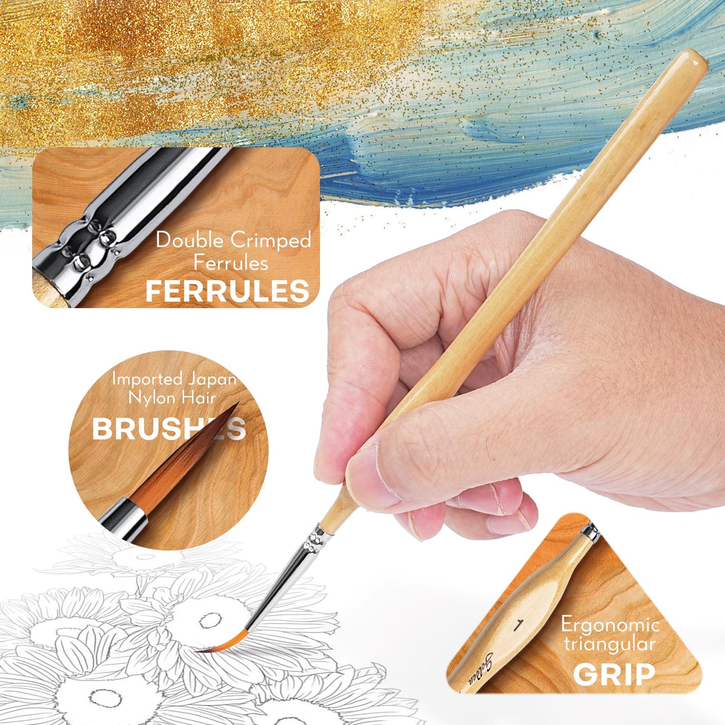 Golden Maple Detail Paint Brushes Set 10pcs