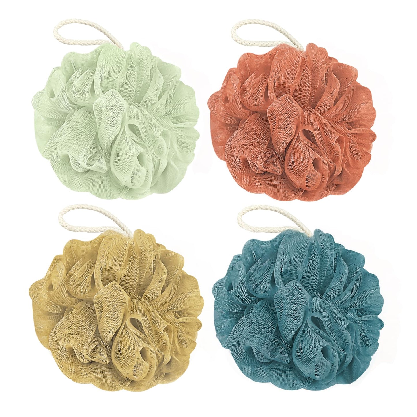 Rnoafmu Shower Loofah Bath Sponge, 60G Exfoliating Body Scrubber 4 Pack