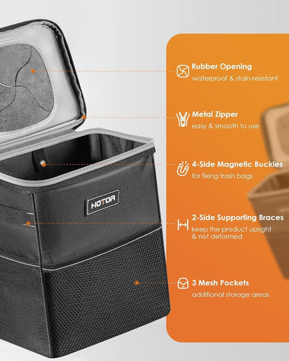 HOTOR Car Trash Can, Leakproof Car Organizer, 2-Gallon, Black